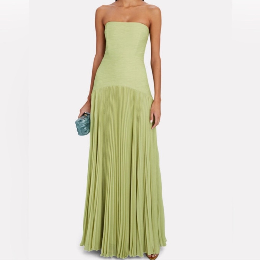 Alexis Strapless Pleated Maxi Dress in Sage